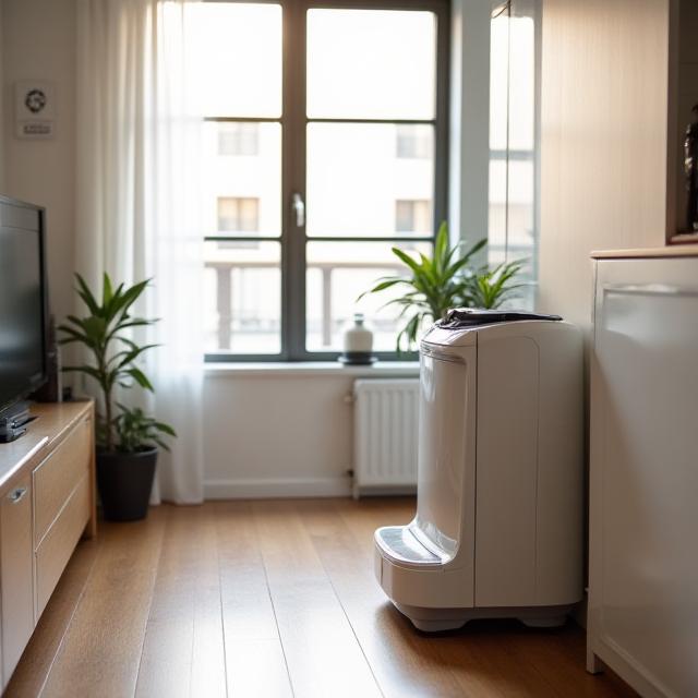 Stepping workout in a small studio apartment living room